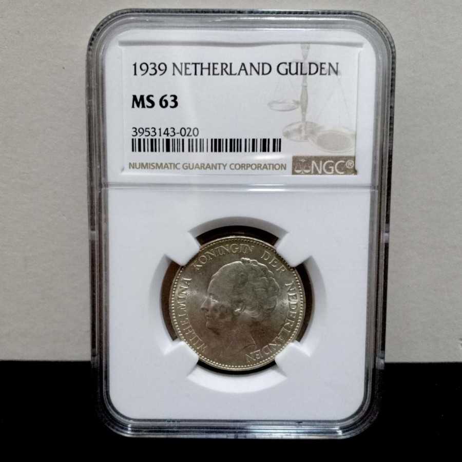 Koin Kuno 1 Gulden Wilhelmina 1939 Netherland NGC MS 63
