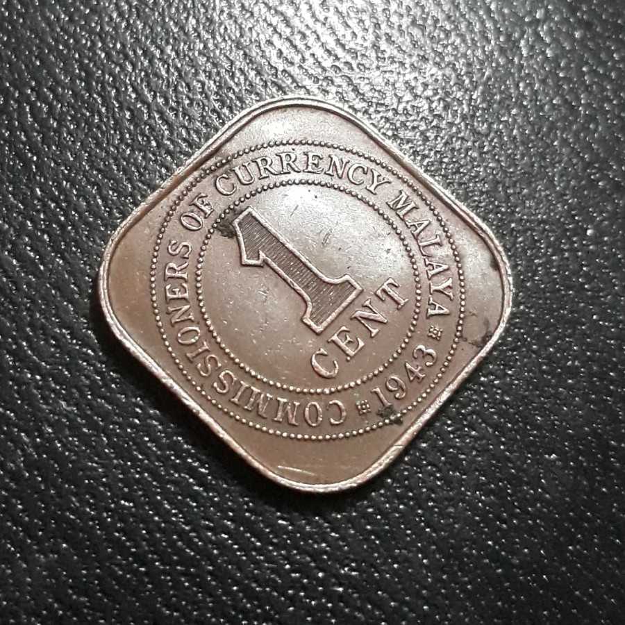 Malaya - 1 Cent 1943 : Koin / Asing / Uang Kuno