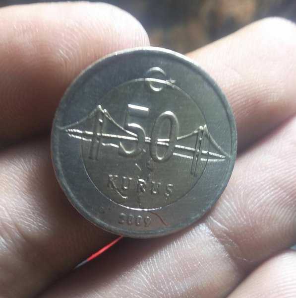 A 1884 Koin Kuno Bimetal 50 Kurus Turkey Bekas Pakai Kondisi Sesuai Gambar