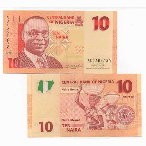 BL 1230 Nigeria 10 naira Tahun 2006 UNC Mulus Per 1 Lembar
