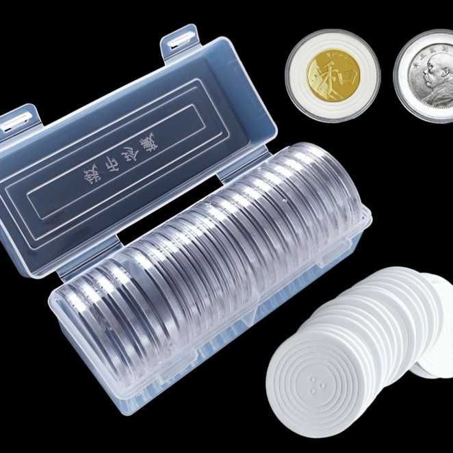 Pelindung koin Kapsul coin bulat 46 mm busa transparan box plastik
