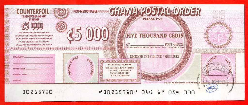 Ghana Postal Order 5000 Cedis 15.09.2005