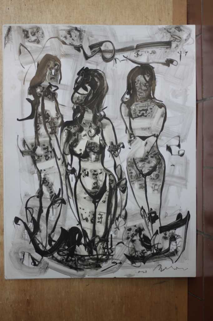 Lukisan tinta diatas kertas ( 3 wanita )