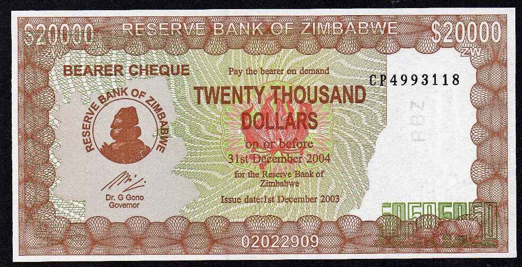 Zimbabwe 20.000 Dollars Prefix CP