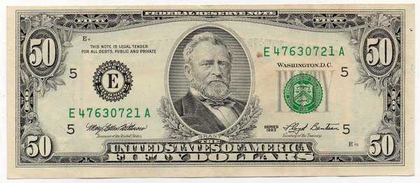 BL 1621 USA Amerika 50 Dollar Tahun 1993 Bekas pakai Sesuai Gambar