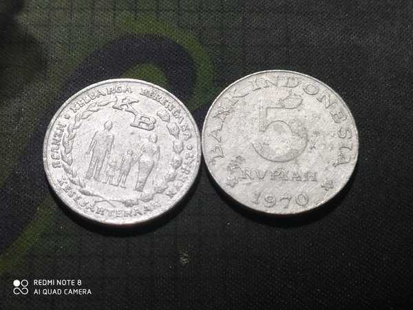 A2642 Set 2 Keping 5 Rupiah Tahun 1970 Dan 1974 Bekas Sudah Dibersihkan
