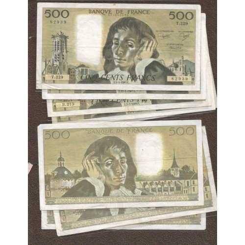 BL 1114 France 500 Franc Uang Kondisi VF Terkena Streples Per 1 Lembar