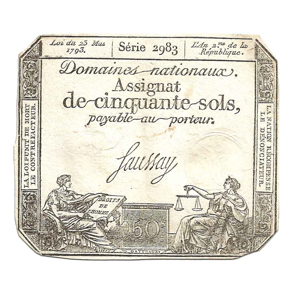 RARE OLD (225 Tahun) Uang Kuno France "De Ciquante Sol" 1793 50 Sols