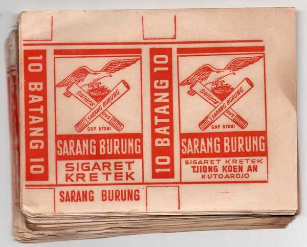BL3943 Per 1 Lembar Bungkus Produk Rokok Kretek - Tjap Sarang Burung - Koleksi Kertas Lama - Era 1950 an