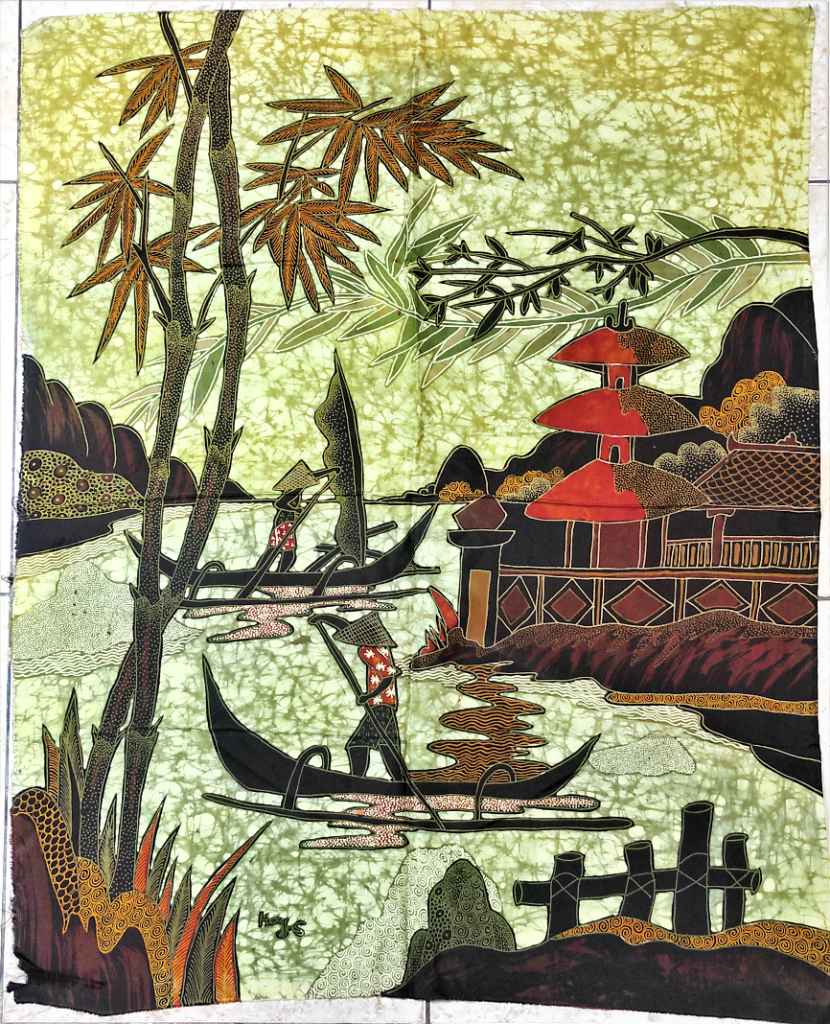 Lukisan Pemandangan Bali Pewarna Batik Bahan Kain Silky [B2]