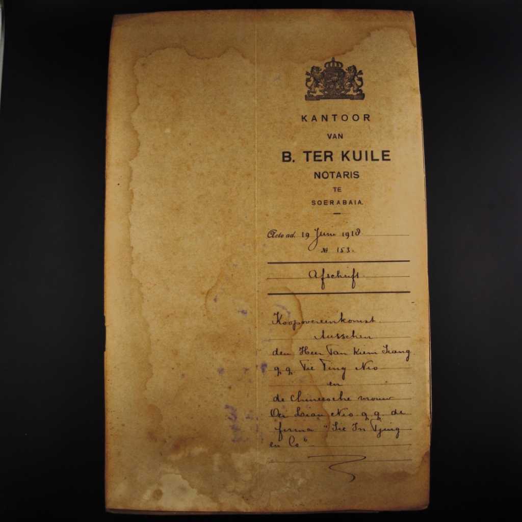 Koleksi Dokumen Akta Jual Beli Tanah Pemerintahan Hindia Belanda Wilayah Surabaya Tanggal 19 Juni 1918 No 153