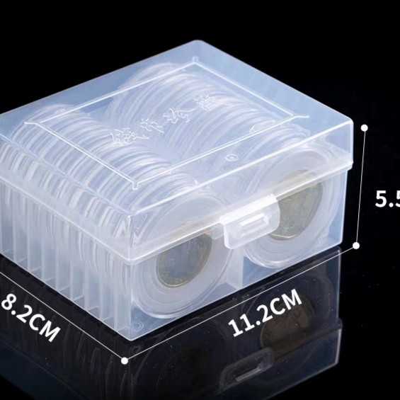 20 Pelindung koin Kapsul coin bulat 46 mm transparan busa box plastik