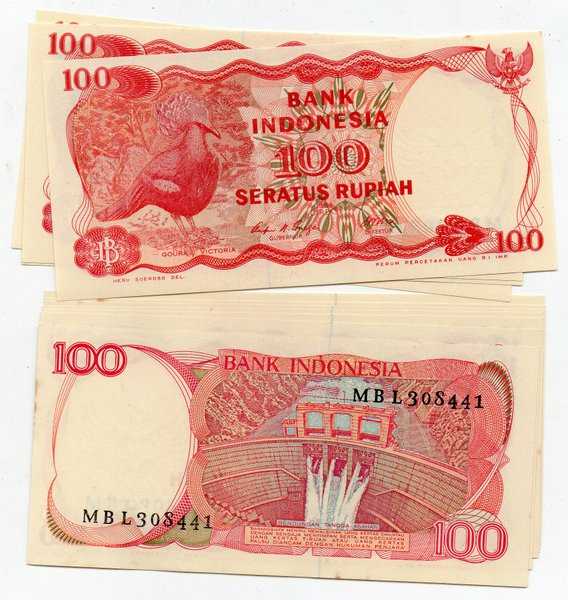 BL 133 Indonesia 100 Rupiah Tahun 1984 Burung Dara 1 lembar UNC Flek