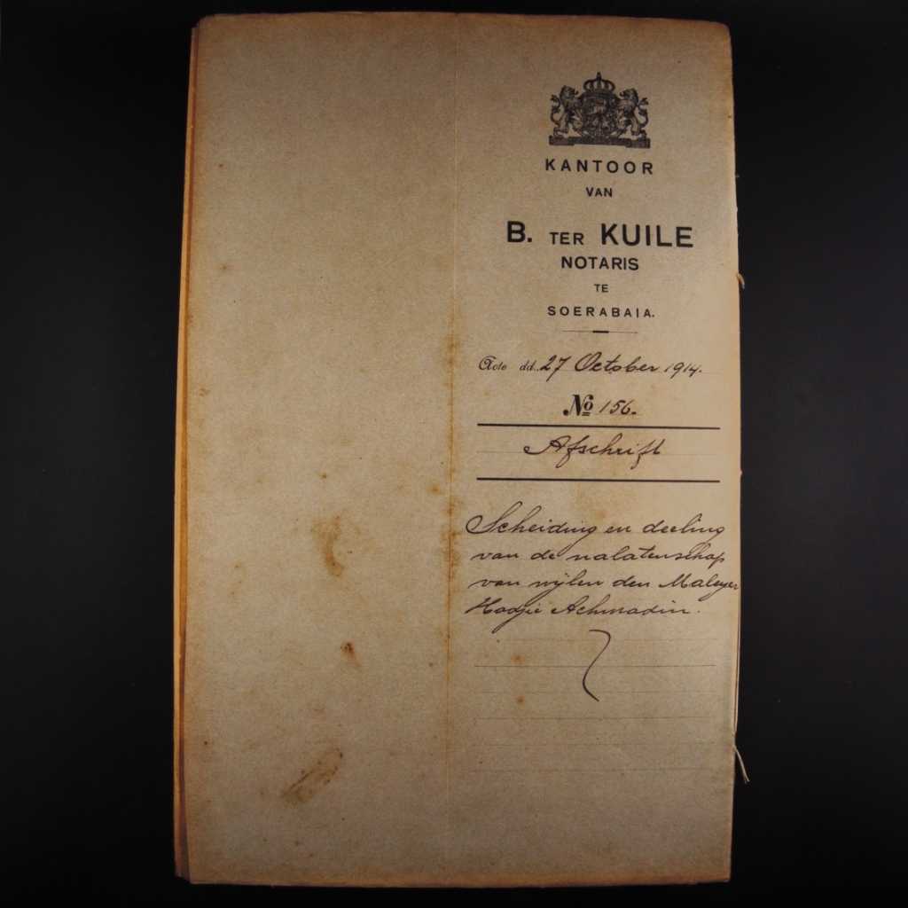 Koleksi Dokumen Akta Jual Beli Tanah Pemerintahan Hindia Belanda Kampung Daposan Wilayah Surabaya Tanggal 27 Oktober 1914 No 156