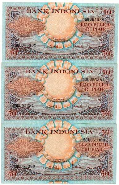 BL 1637 Indonesia 50 Rupiah tahun 1959 3 Lembar Urut Prefix UU Lihat Diskripsi Keterangan lebih Lengkap