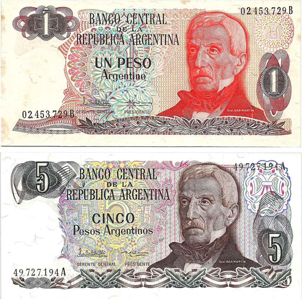 Uang Kuno Argentina 1983 1 & 5 Peso (2 pcs)
