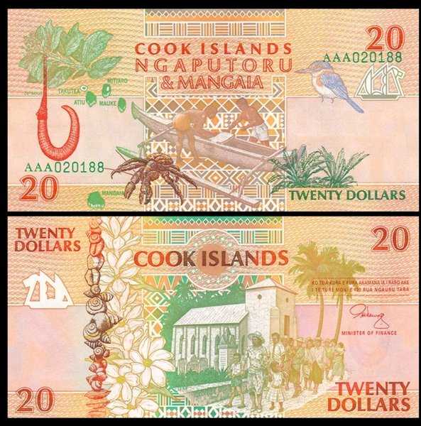 BL 1492 Cook Island 20 dollar 1992 unc mulus per 1 lembar
