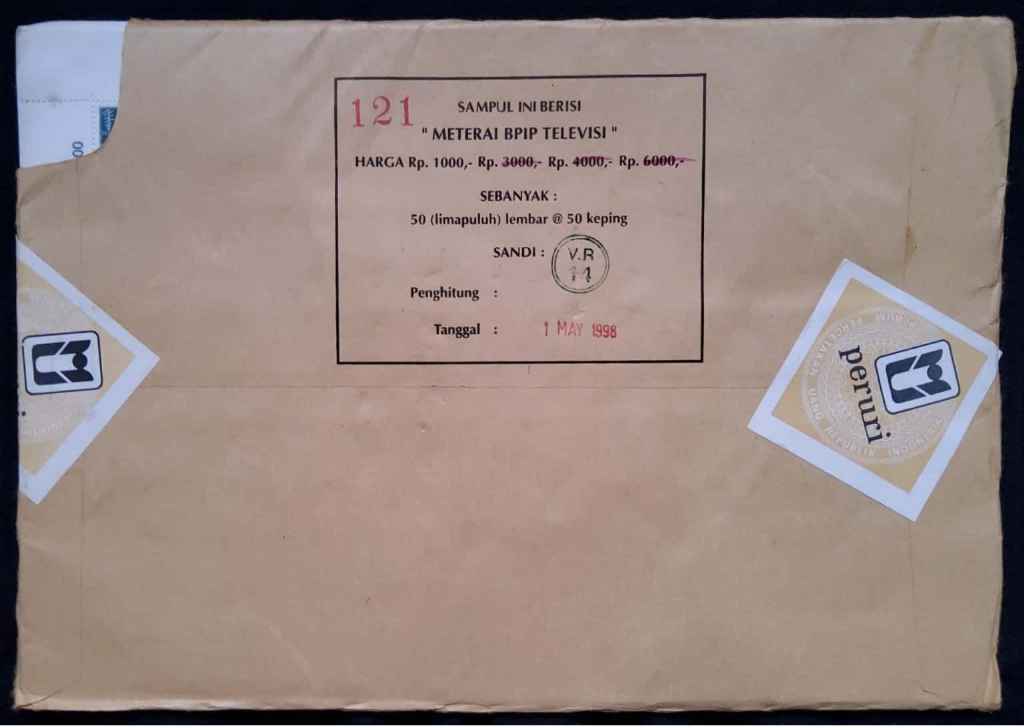 MATERAI BPIP TELEVISI 1000 Rupiah Tahun 1998; satu map masih segel PERURI isi 50 lembar @ 50 keping