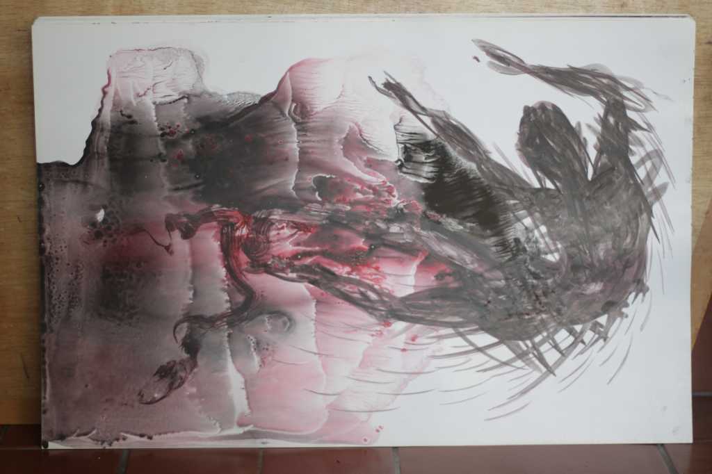 Lukisan akrilik ,tinta diatas kertas ( Melayang )