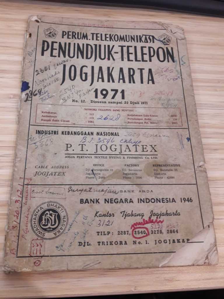 Buku Penundjuk Telepon Jogjakarta Tahun 1971
