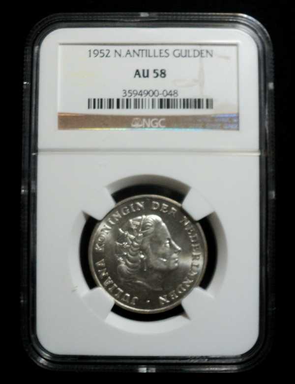 1952 Netherlands Antilles Gulden NGC AU 58