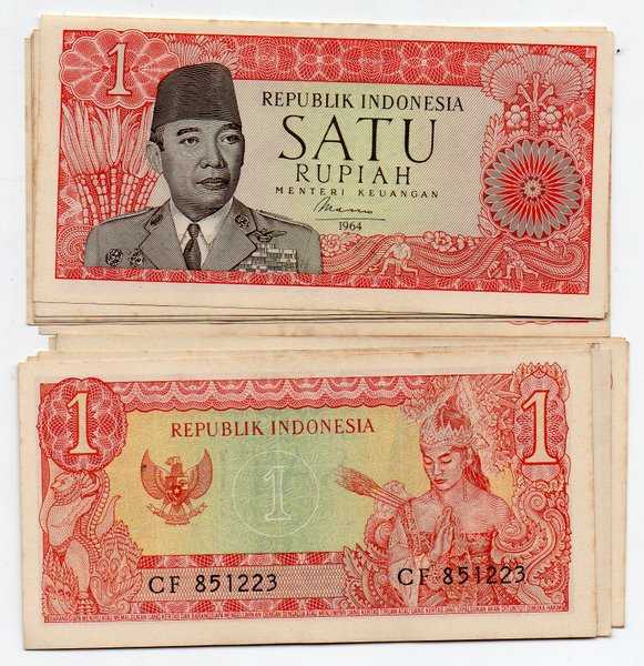 BL 1296 Indonesia 1 Rupiah 1964 Soekarno UNC Flek Tidal Lipat Per 1 Lembar