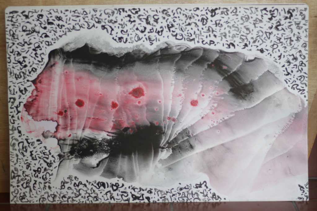 Lukisan akrilik ,tinta diatas kertas ( Senja Berlapis )