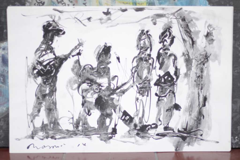 Lukisan tinta diatas kertas ( Bermusik )