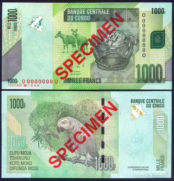 BL 1677 Specimen Congo 1000 Francs Tahun 2013 UNC Mulus Per 1 Lembar