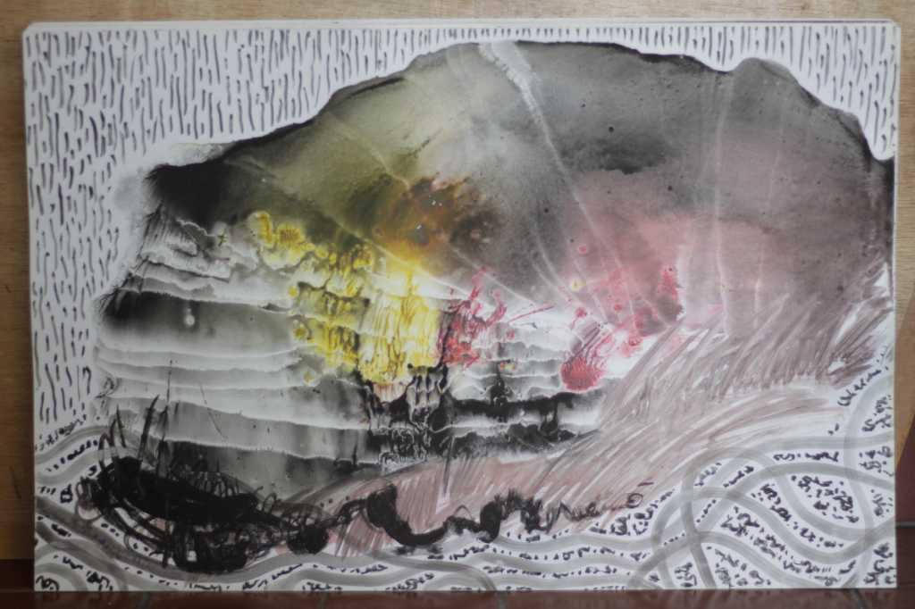 Lukisan akrilik ,tinta diatas kertas ( Kedalaman Alam )