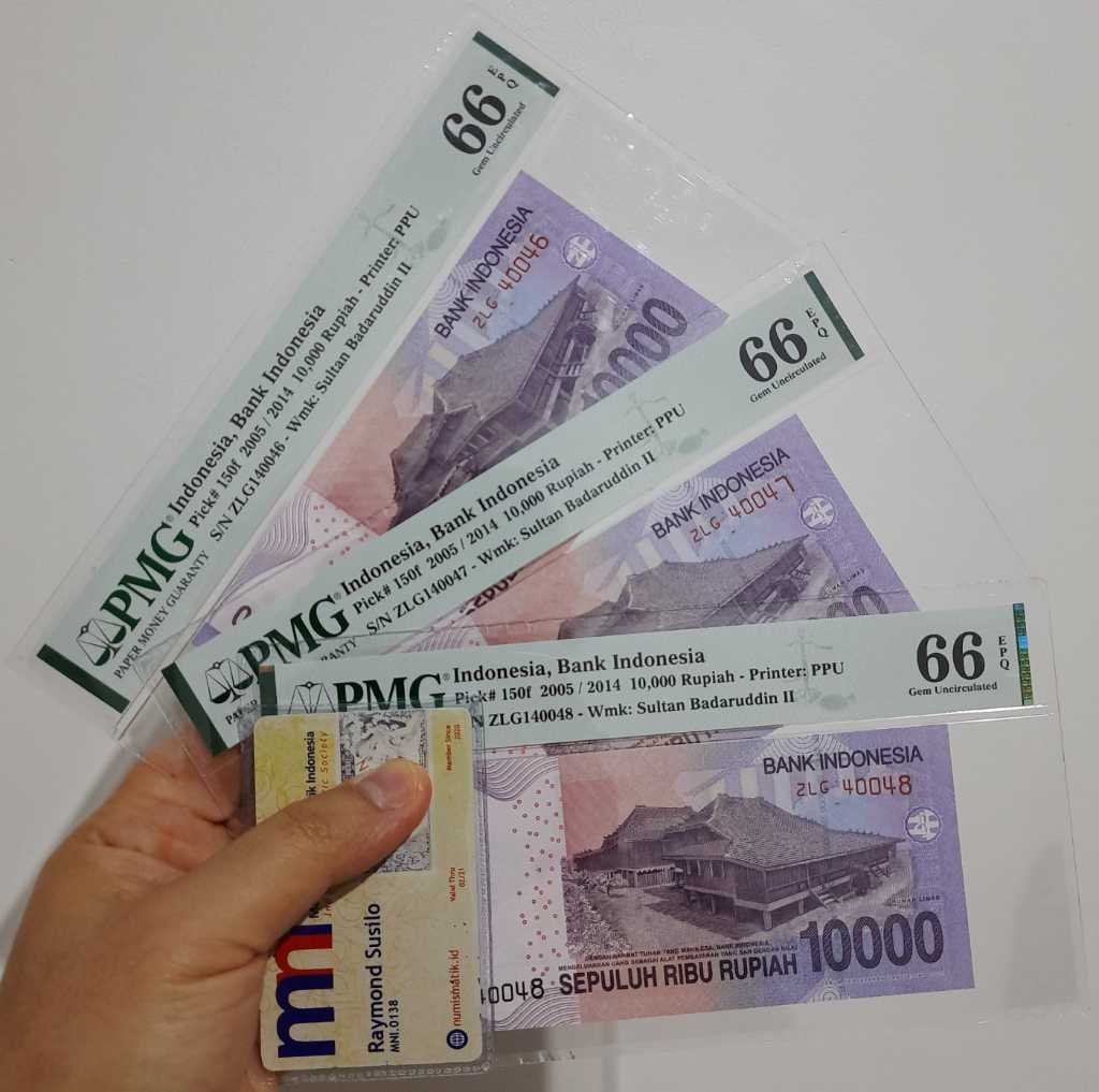 3 Pcs Urut PMG66 EPQ 10000 Rupiah Sultan Badaruddin Stuck Digit Error