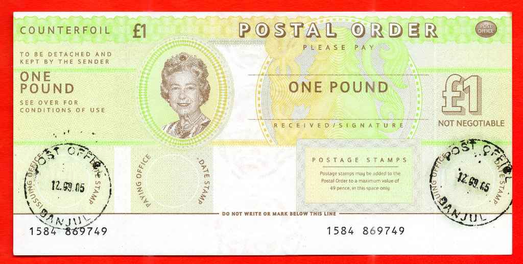 Gambia Postal Order 1 Pound 12.09.2005
