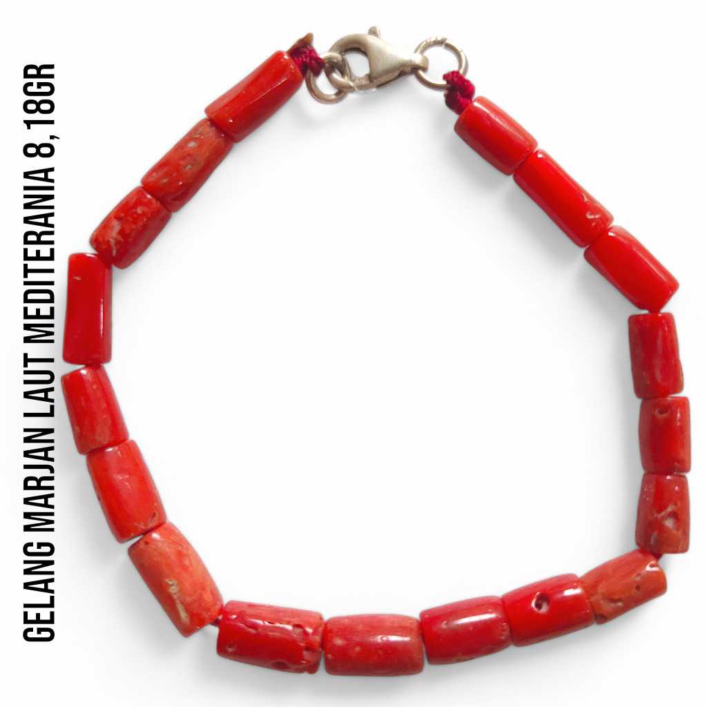 Gelang Marjan Corallium Rubrum Asli Laut Mediterania 8,18 Gram Dengan Pengait Perak