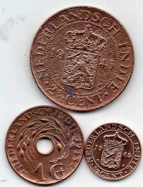 A2900 Set 3 Keping Koin Kuno 1945 1-2 1 dan 2-12 Cent Jaman belanda Asli Ready
