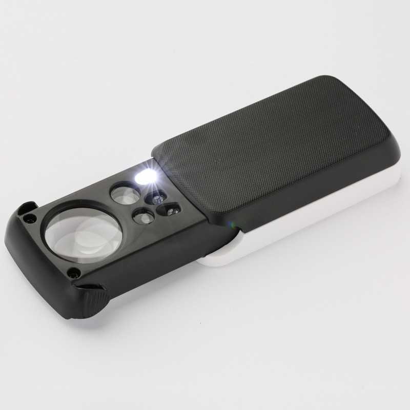 Kaca pembesar saku 30x 60x 90x 2 led uv ultraviolet