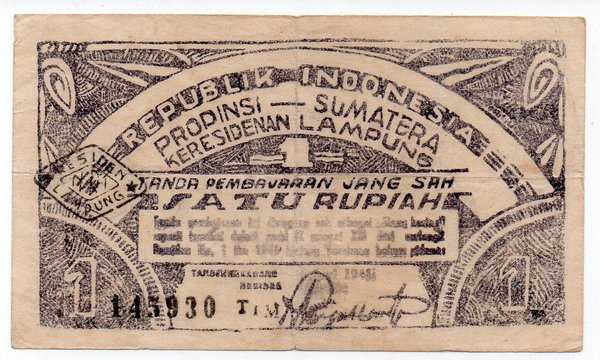 BL 985 Uang Daerah keresidenan Lampung 1 Rupiah Tahun 1948 Item Sesuai gamabr