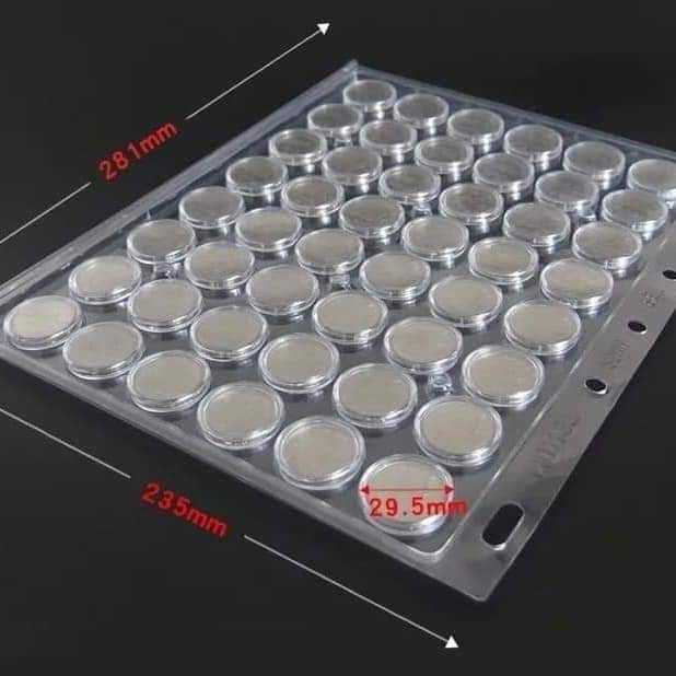 Refill transparan PET 281 x 235mm 48 lubang kapsul koin bulat 25 mm