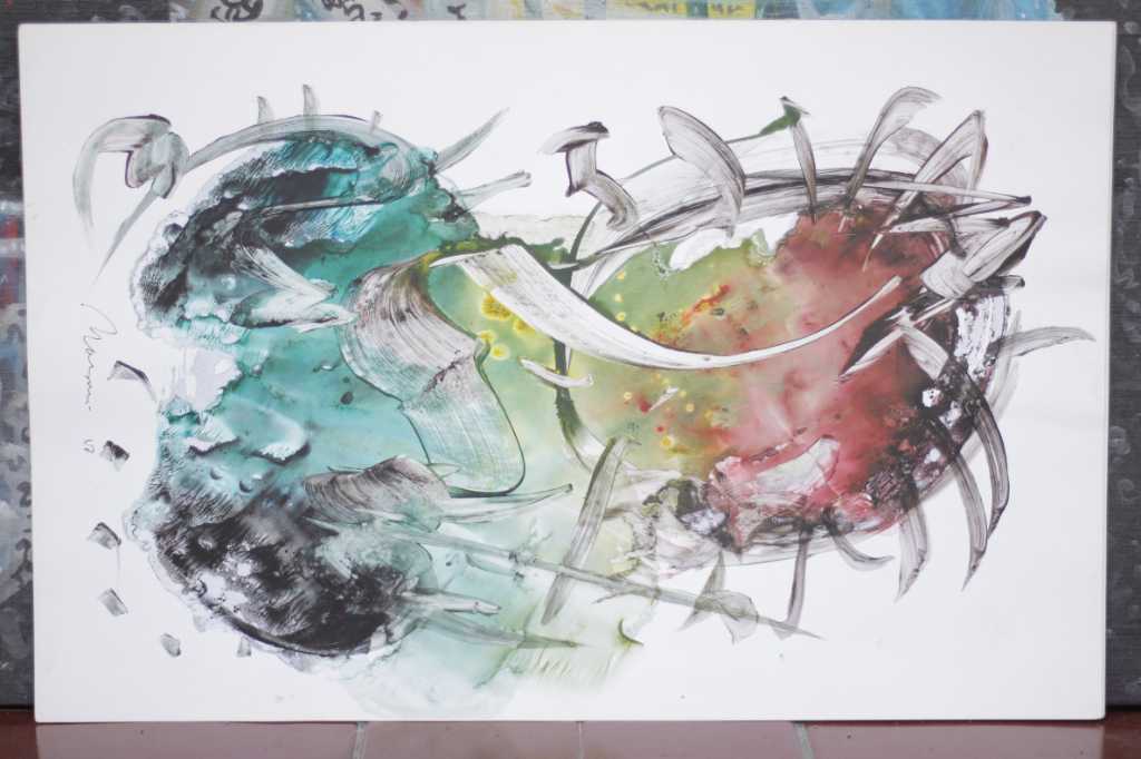 Lukisan akrilik ,tinta diatas kertas ( Matahari )