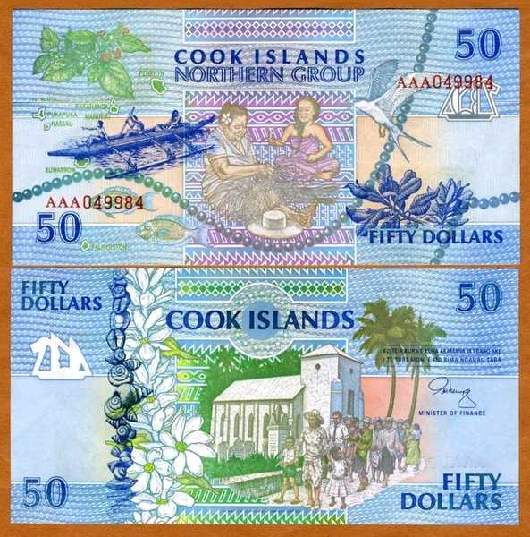 BL 1493 Cook Island 50 Dollar tahun 1992 unc flek halus