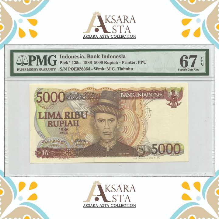 Uang Indonesia Rp. 5000 Th 1986 PMG 67 EPQ