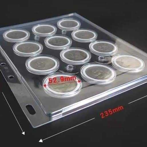 Refill transparan PET 281 x 235mm 12 lubang kapsul koin bulat 46 mm