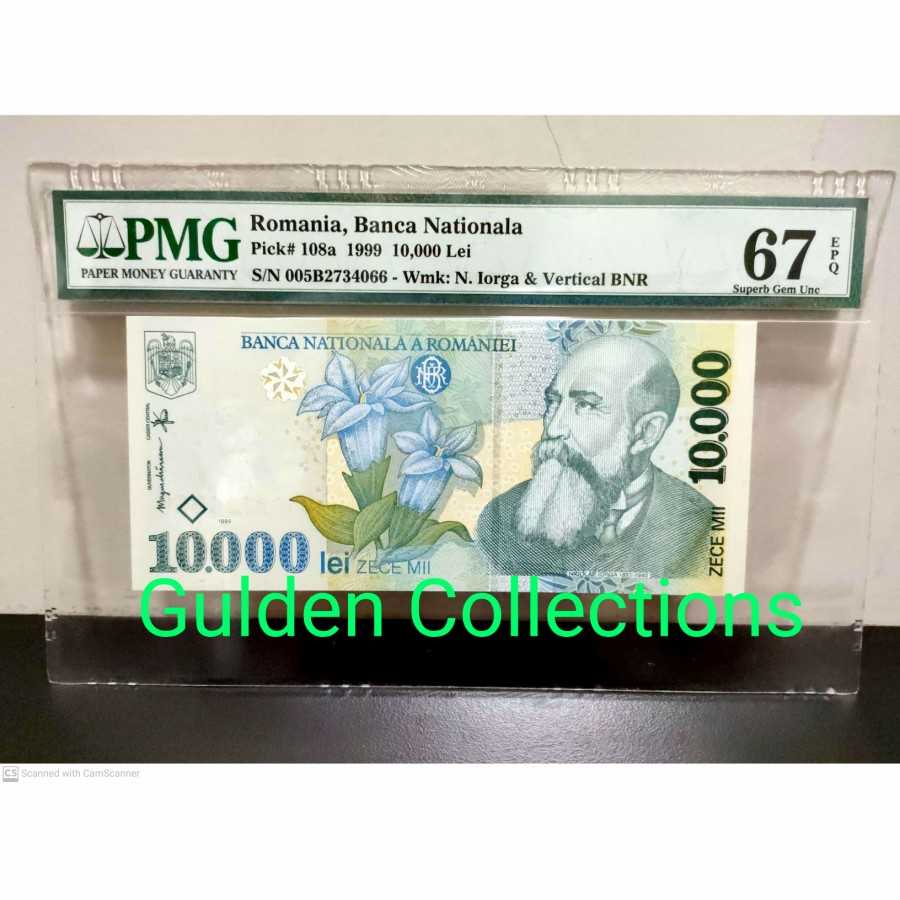 Uang Kuno Romania 10000 Lei 1999 UNC PMG 67 EPQ