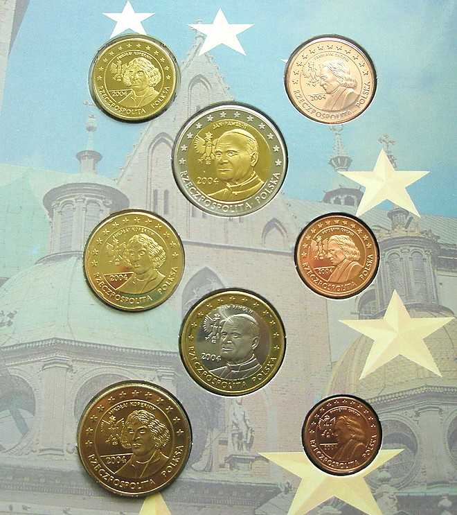 2004 poland polska euro pattern prototype 8 coin set