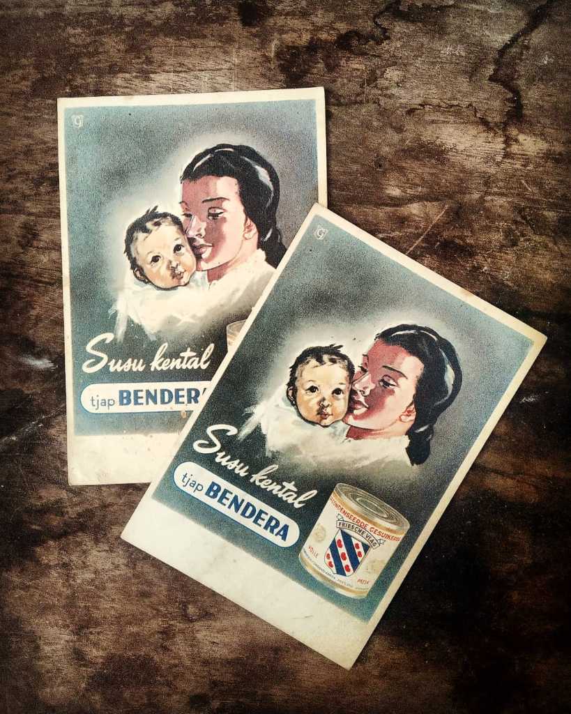 Kartu pos vintage iklan "Susu Tjap Bendera"