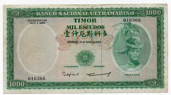 BL 1665 Timor 1000 Escudos Tahun 1968 Vf Sesuai gambar Bekas pakai