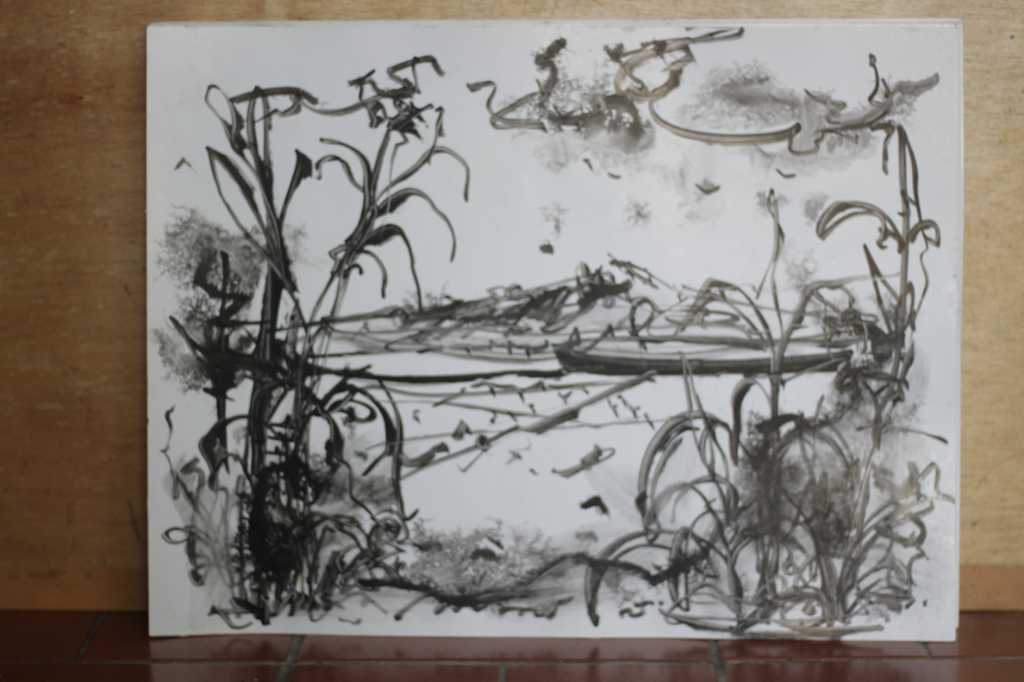 Lukisan tinta diatas kertas ( Pemandangan )