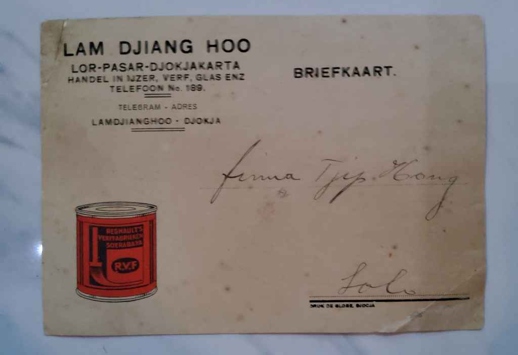 Kartu Pos BRIEFKAART "LAM JIANG HOO"; isi tulisan huruf china  dari : Semarang