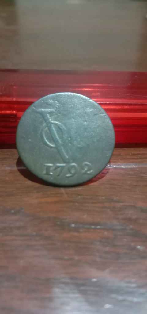 Koin VOC hollandia 1 duit tahun 1792 temuan sungai kode 006