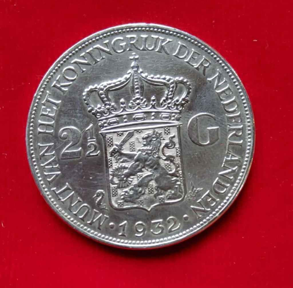 Koin Belanda Silver, Koin Ratu Wilhelmina 2 1/2 G 1932 WILHELMINA