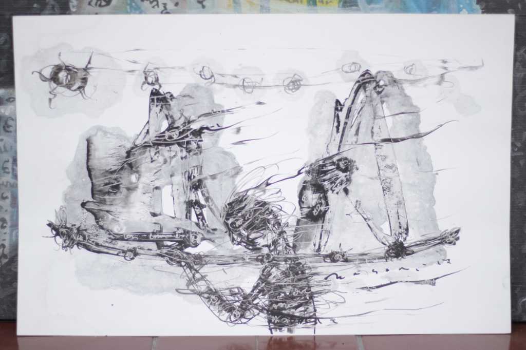 Lukisan tinta diatas kertas ( Menimbang )